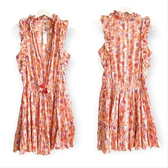 NWT ‎ Poupette St Barth Triny Floral Mini dress, Size L, Orange Esterel - Picture 3 of 16